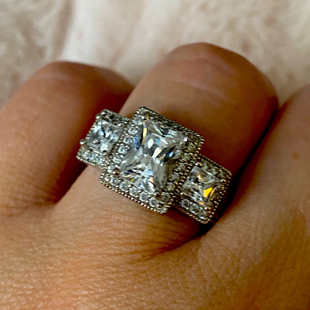 Jtv Three Stone Sterling Cz Ring